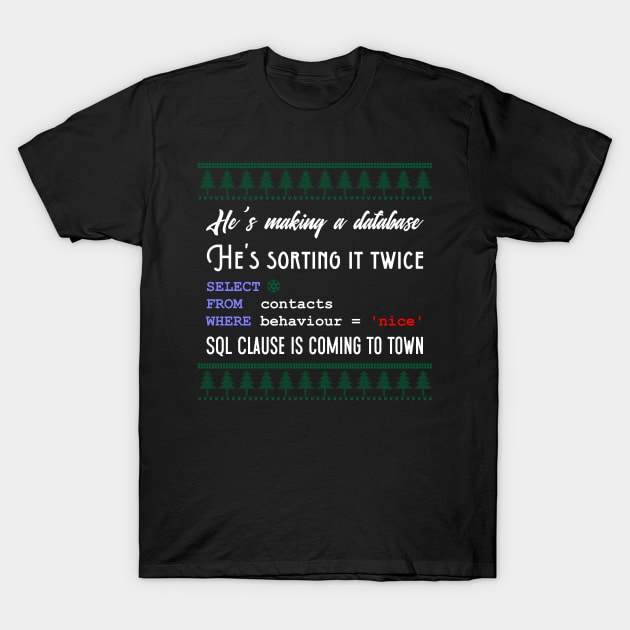 Funny SQL Programmer Database Christmas Admin DBA T-Shirt by TheCreekman